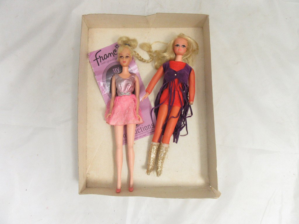 1970s Barbie Dolls- Francie Growin Pretty Hair: 1970s Barbie Dolls- Francie Growin Pretty Hair Doll and Live Action PJ Doll. Both with Original Clothes. Francie features: Original Dress, Shoes and Pamphlet. PJ features: Original Dress, Vest, Tights