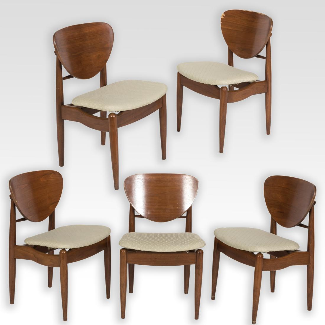 Set of Five John Stuart Walnut Dining Room Chairs (1 of 4)