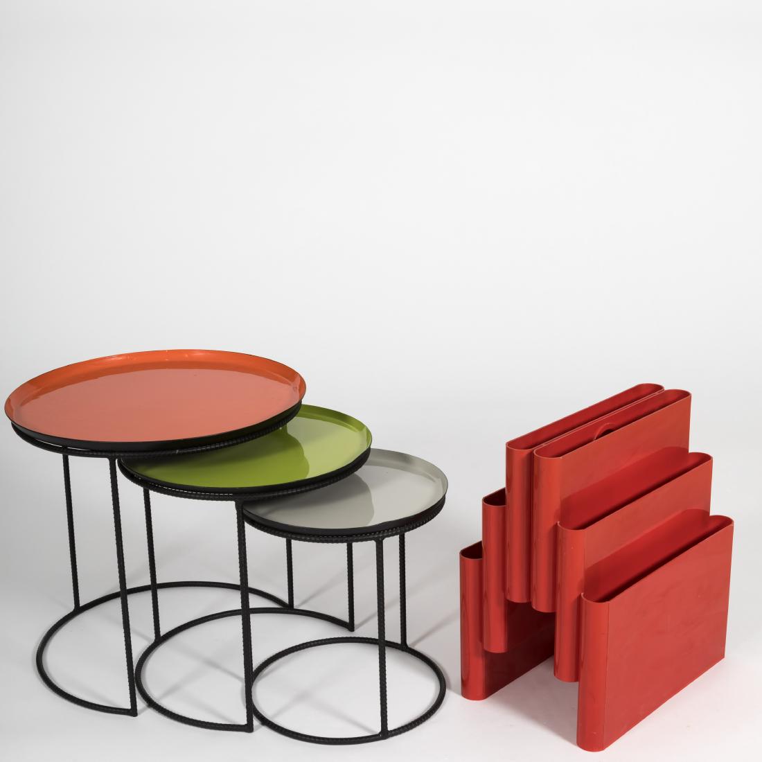 Nest of 3 Rebar Iron Tables & Lucite Magazine Rack (1 of 5)