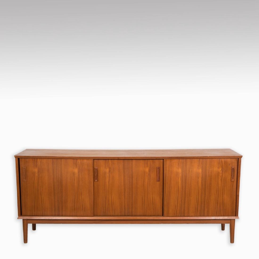 Danish Teak Credenza with Sliding Doors: Description - A Danish teak credenza with sliding doors. Dimensions - 23" x 71" x 18"