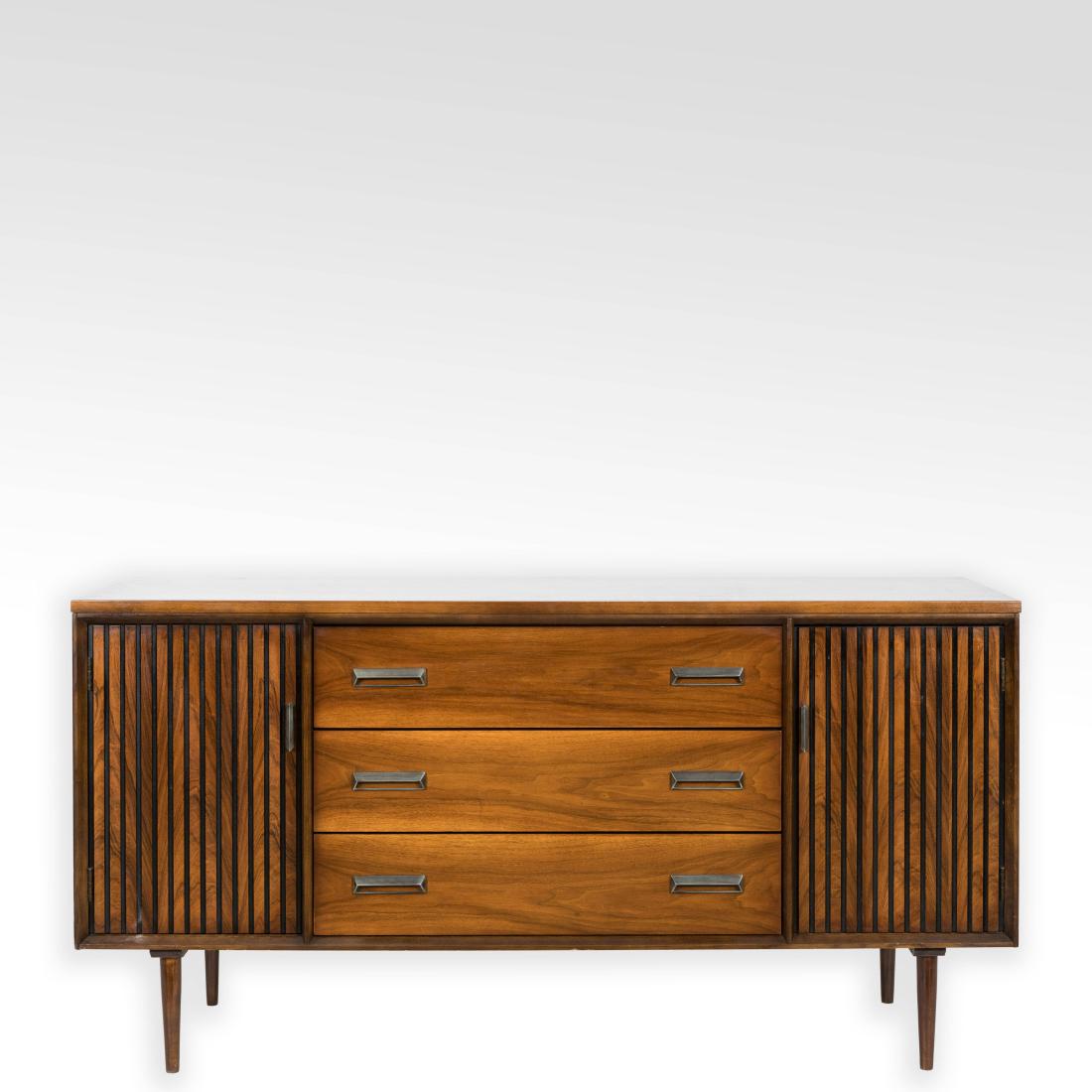 Mid Century Bassett Credenza: Description - A mid century Bassett credenza. Dimensions - 34" x 66" x 19"