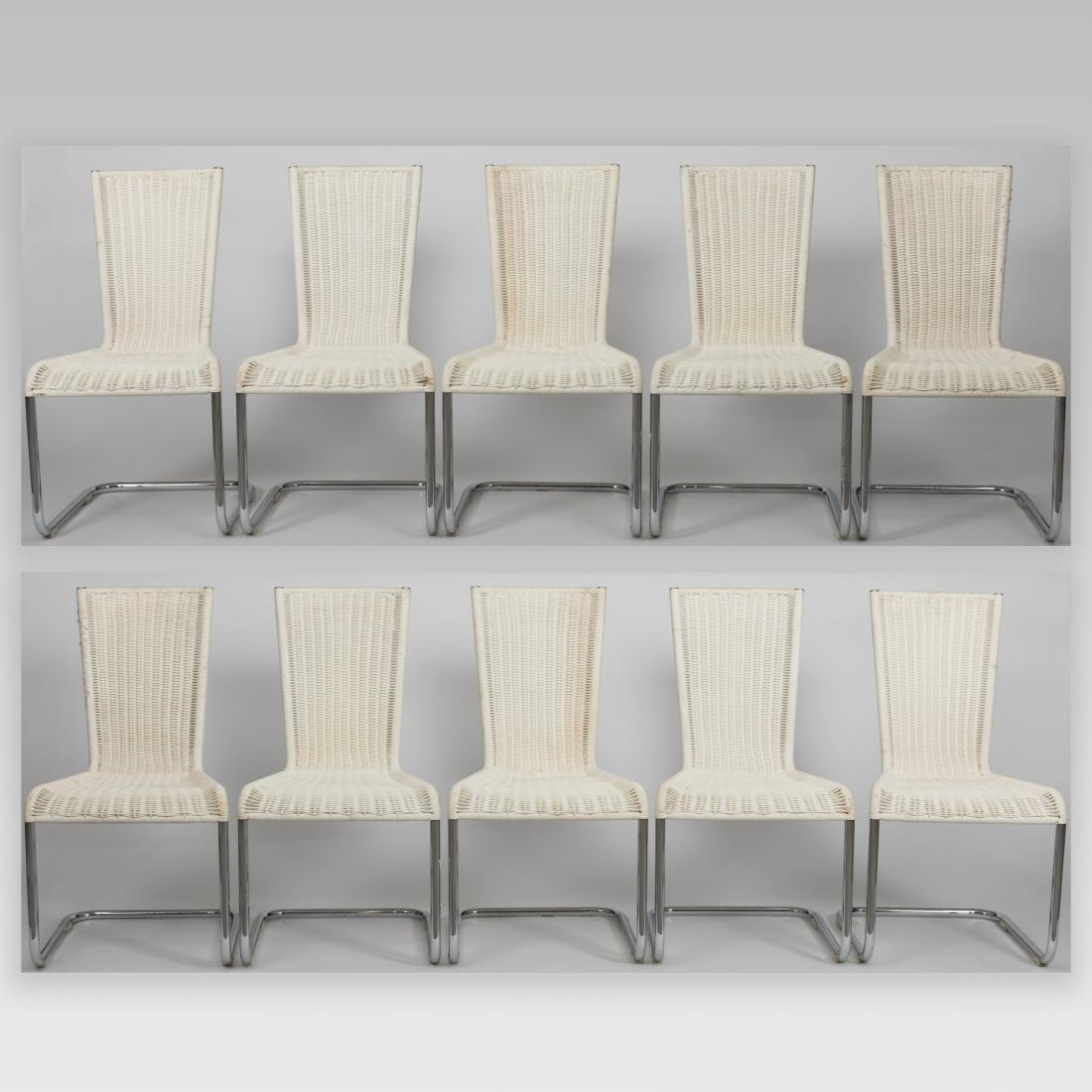 Set of Ten Chrome & Wicker Cantilever Chairs (1 of 5)