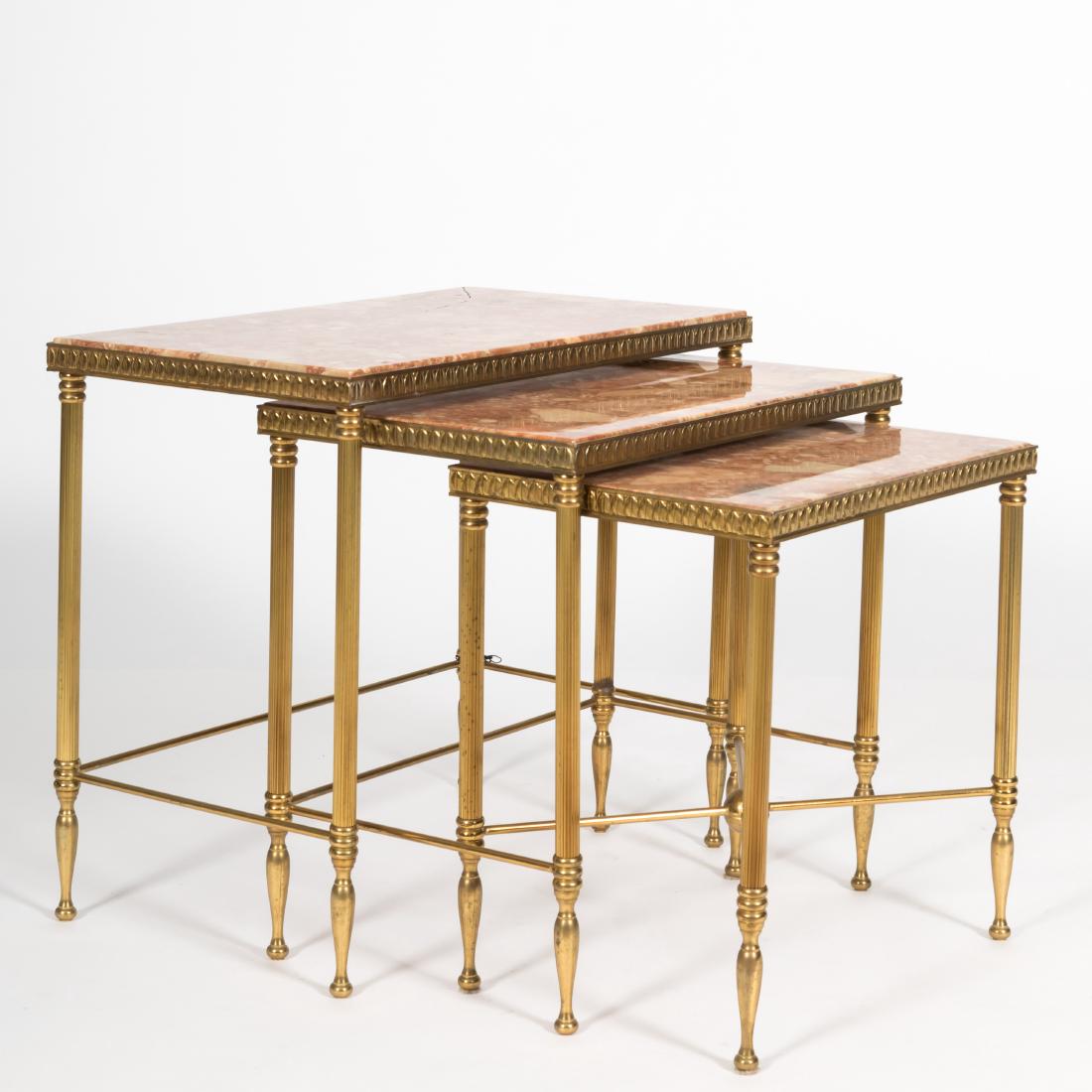 Nest of French Style Brass and Marble Tables (1 of 5)