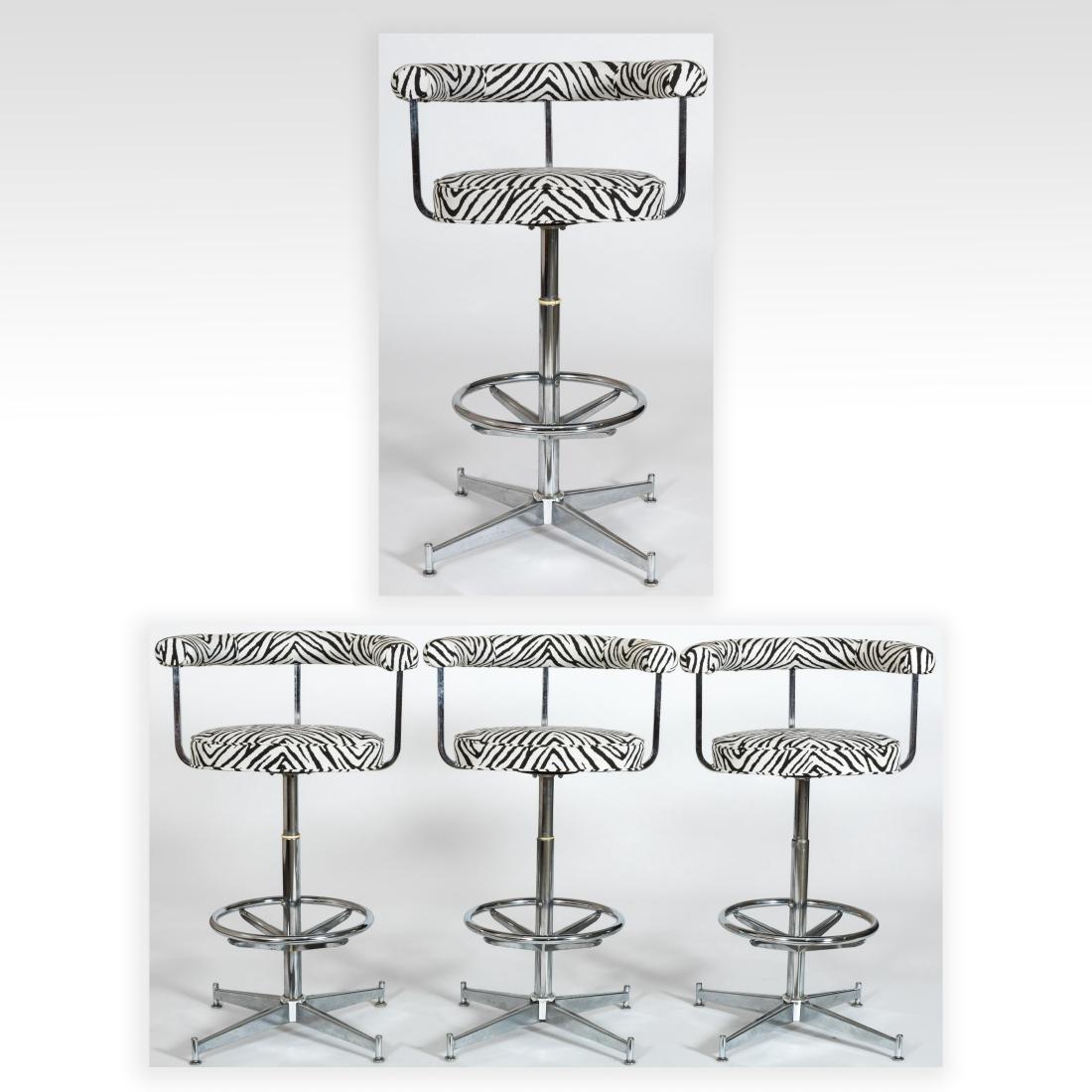 Set of Four Zebra Pattern Chrome Bar Stools (1 of 3)