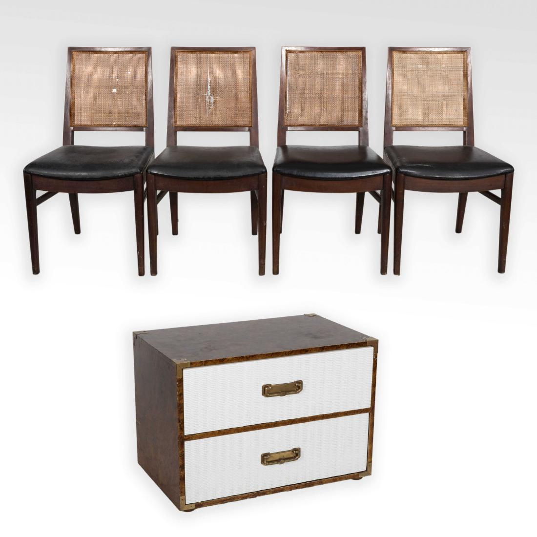 Four John Stuart Chairs and Campaign Style Chest (1 of 6)