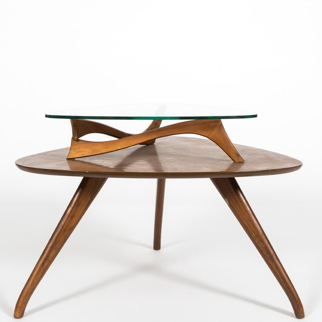 Two Tier Walnut & Glass Triangular Coffee Table (1 of 4)