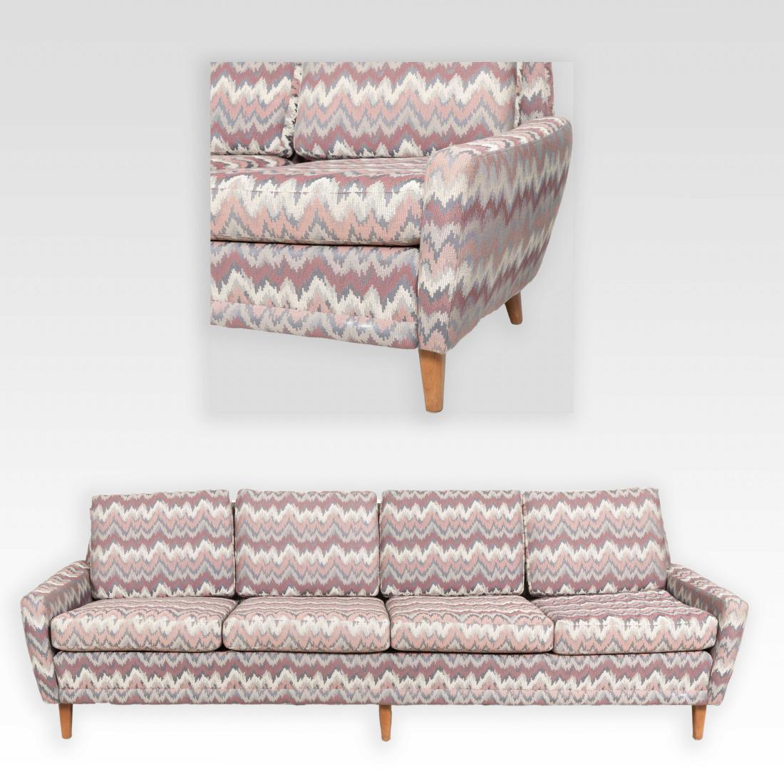 Danish Sofa with Teak Legs: Description - A Danish sofa with teak legs Dimensions - 29" x 96" x 31"
