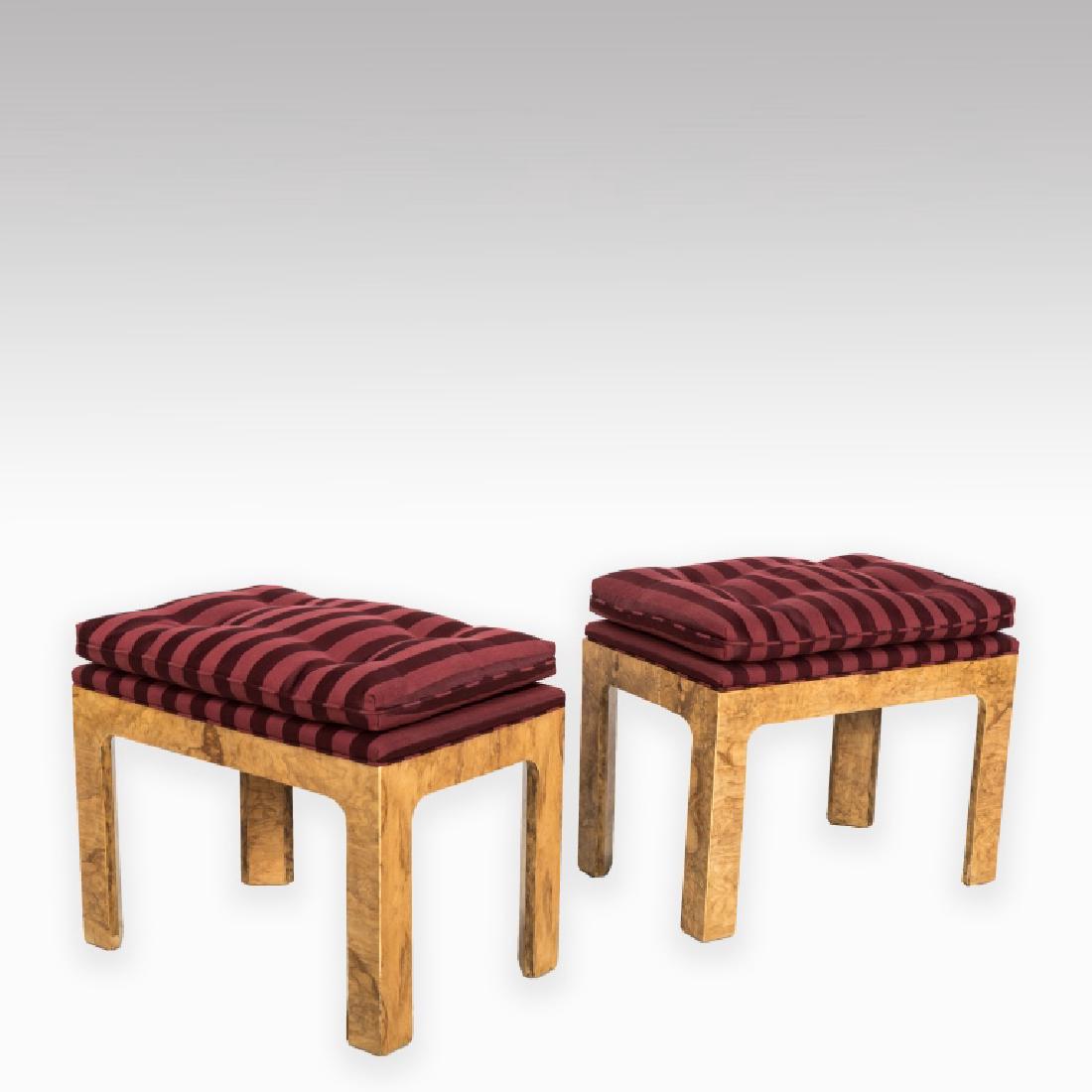 Pair Milo Baughman Style Burl Tufted Stools (1 of 4)