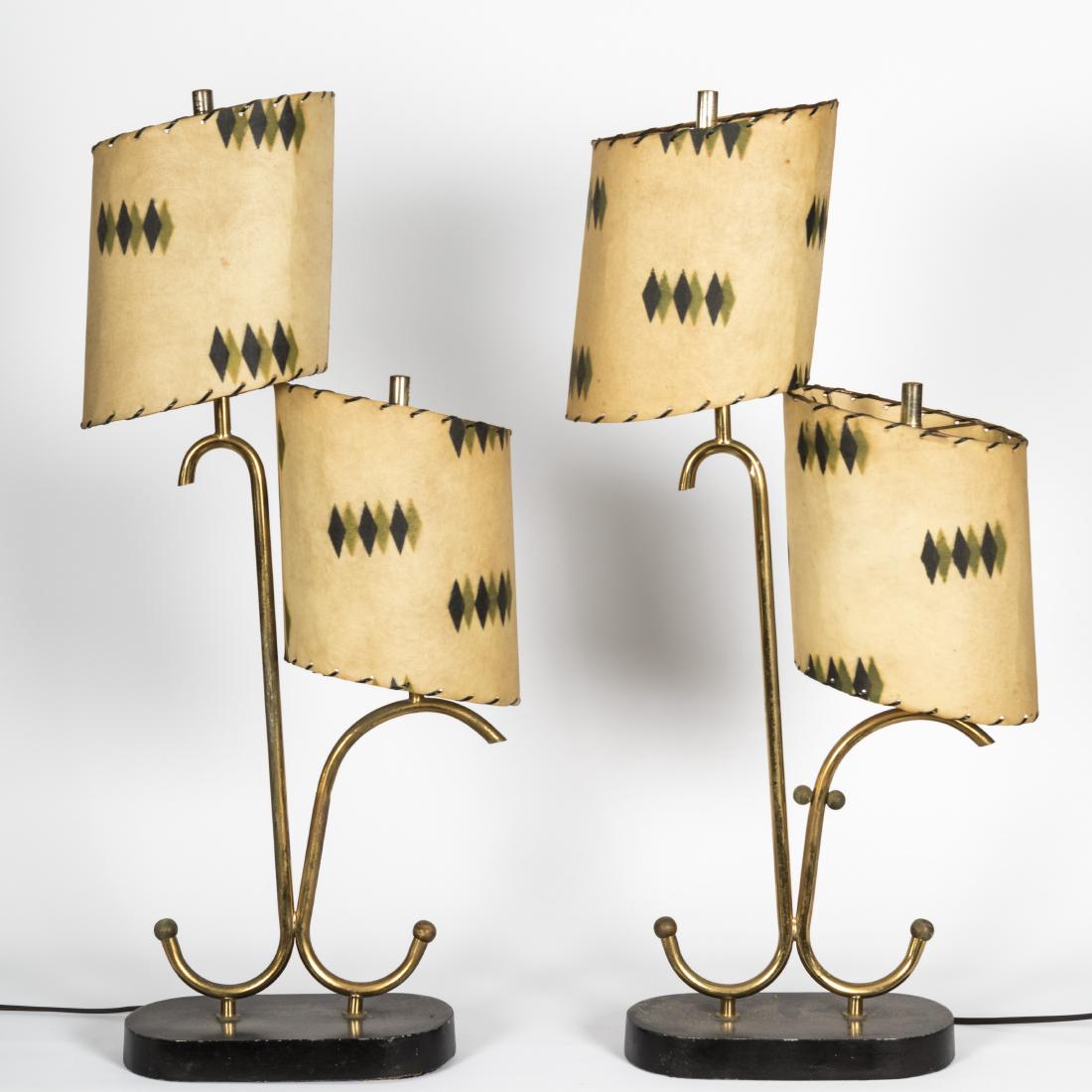 Pair Brass Table Lamps with Original Shades (1 of 3)