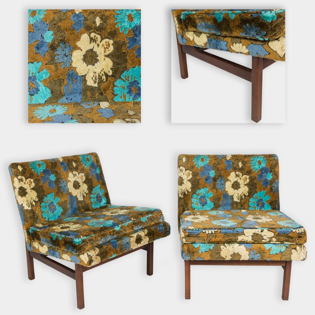 Pair Mid Century Floral Slipper Chairs (1 of 3)