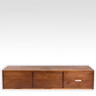 George Nakashima Hanging Dresser: Description - Hanging dresser by George Nakashima. Dimensions - 16" x 77" x 15"