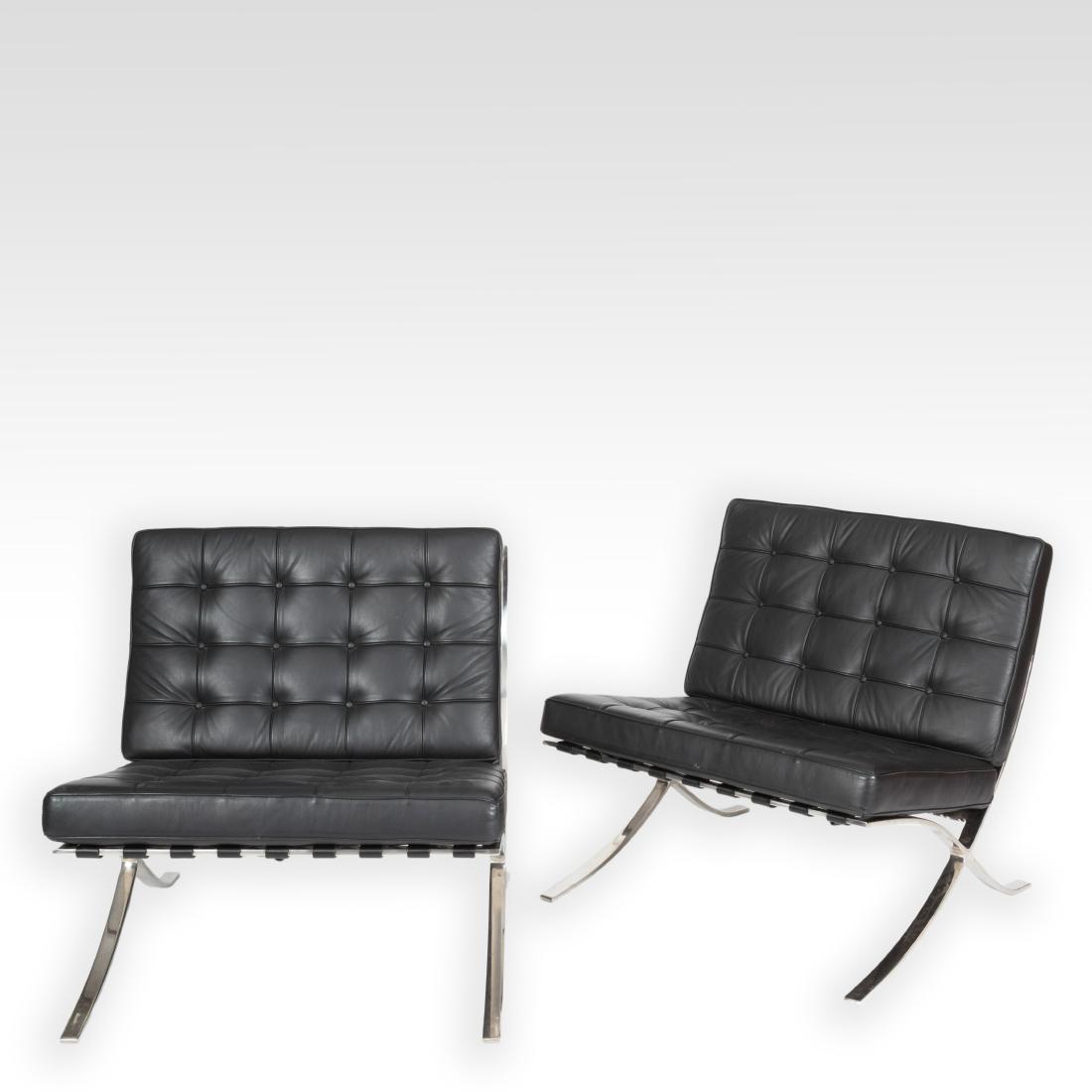 Pair Tufted Leather and Chrome Barcelona Chairs (1 of 5)