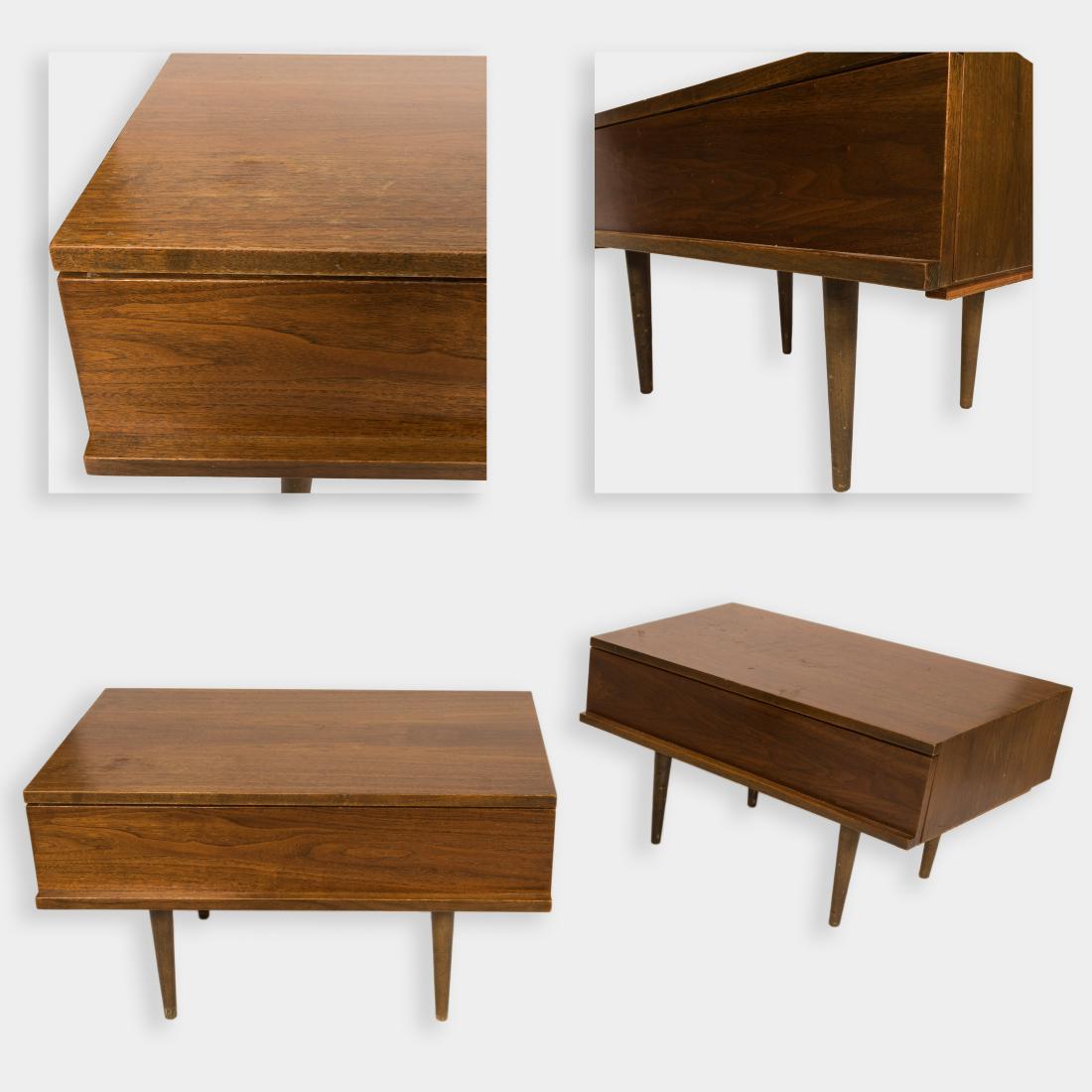 Pair Mel Smilow Nightstands: Description - Pair of Mel Smilow Nightstands with peg legs. Dimensions - 17" x 30" x 19"
