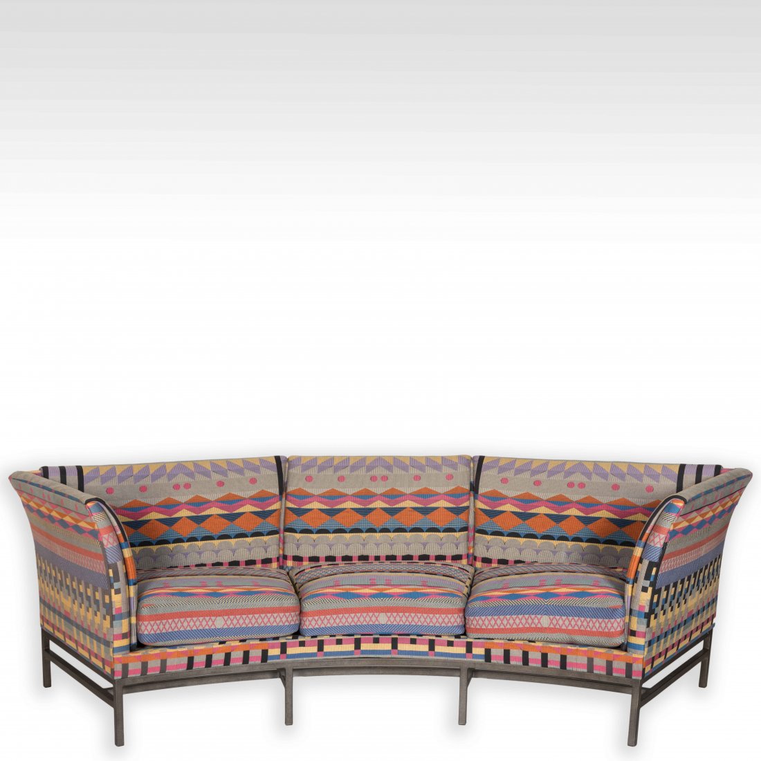 Designer Curved Sofa w/ Original Upholstery - 80's: Description - 80's Designer curved sofa with original upholstery. Dimension - 34" x 110" x 44"