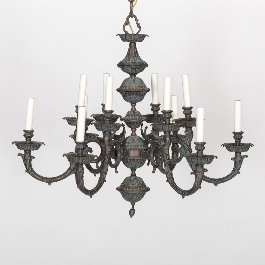 Rococo Style Iron Chandelier: Description - Iron chandelier. In the style of Rococo. Dimensions - 25" x 30"