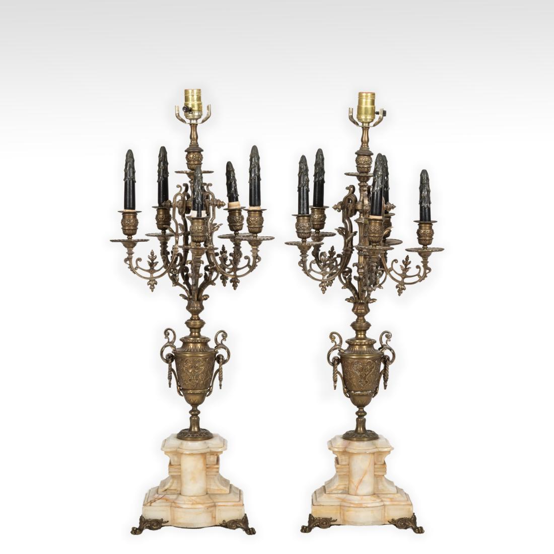 Pair Bronze Candelabras on Marble Base (1 of 3)
