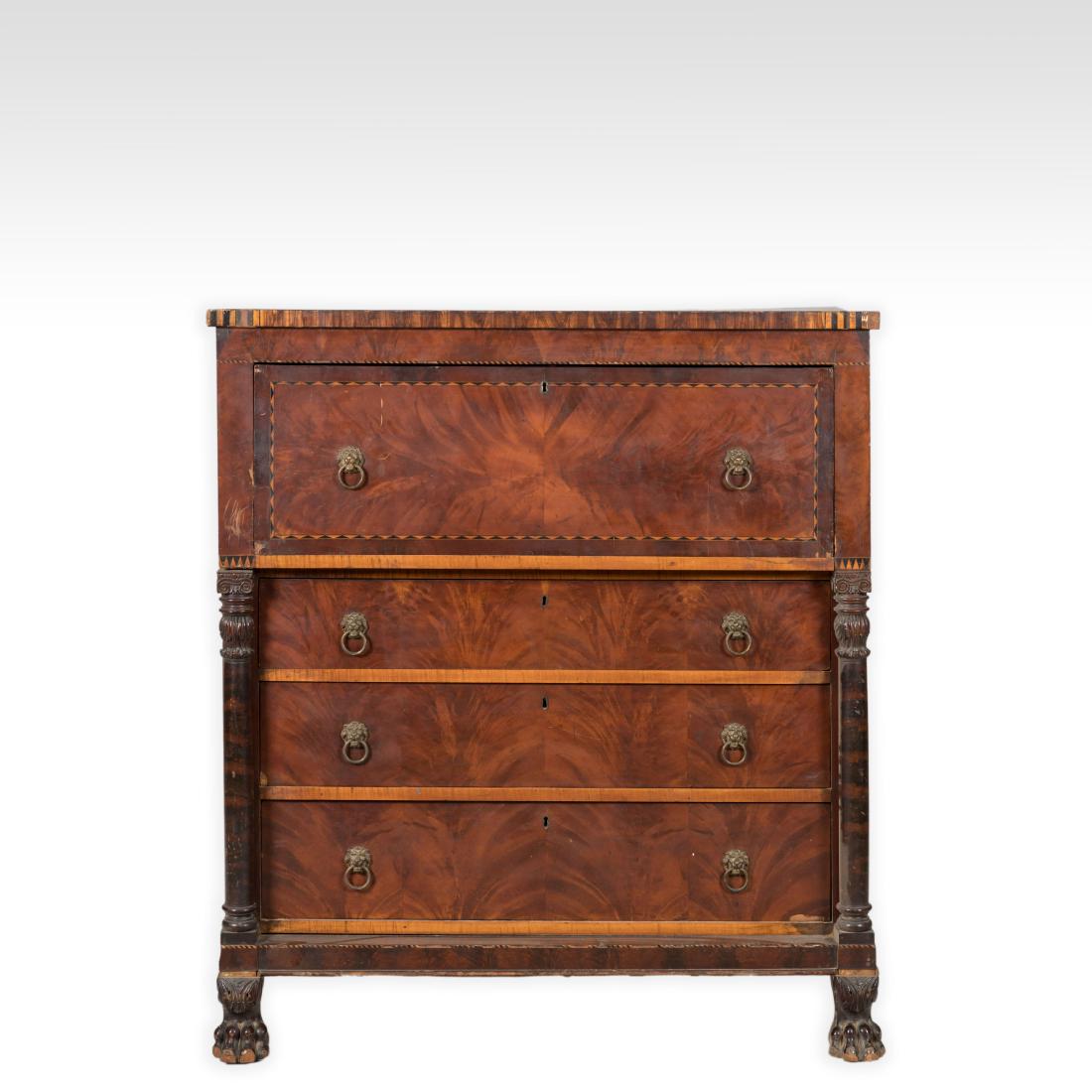 Inlaid Empire Butlers Desk: Description - An inlaid Empire butlers desk. Dimensions - 50" x 44" x 23"