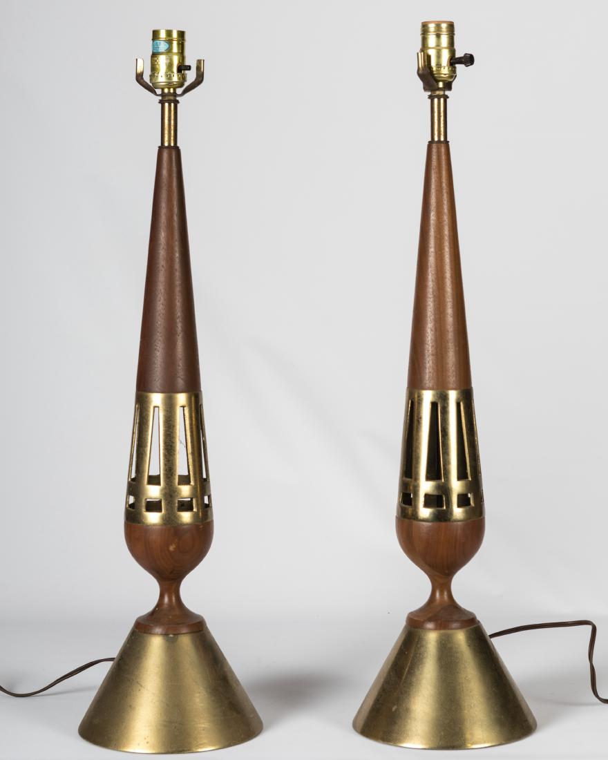 Pair Walnut and Brass Table Lamps (1 of 3)