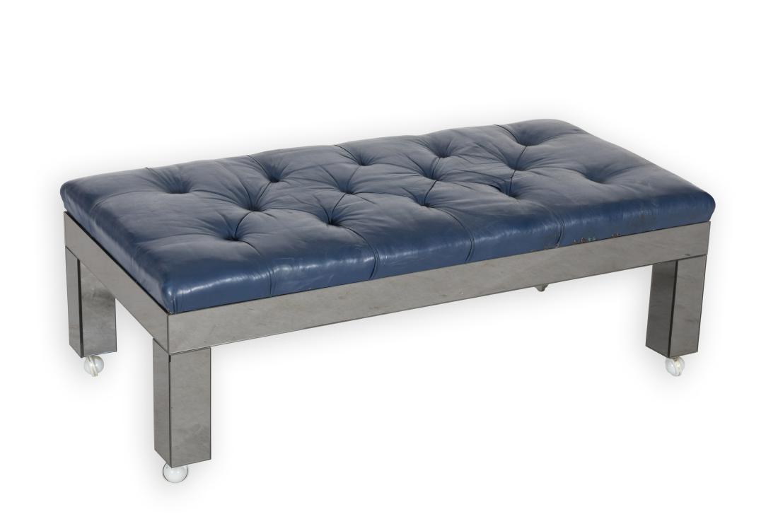 Tufted Leather Bench with Mirrored Legs (1 of 4)
