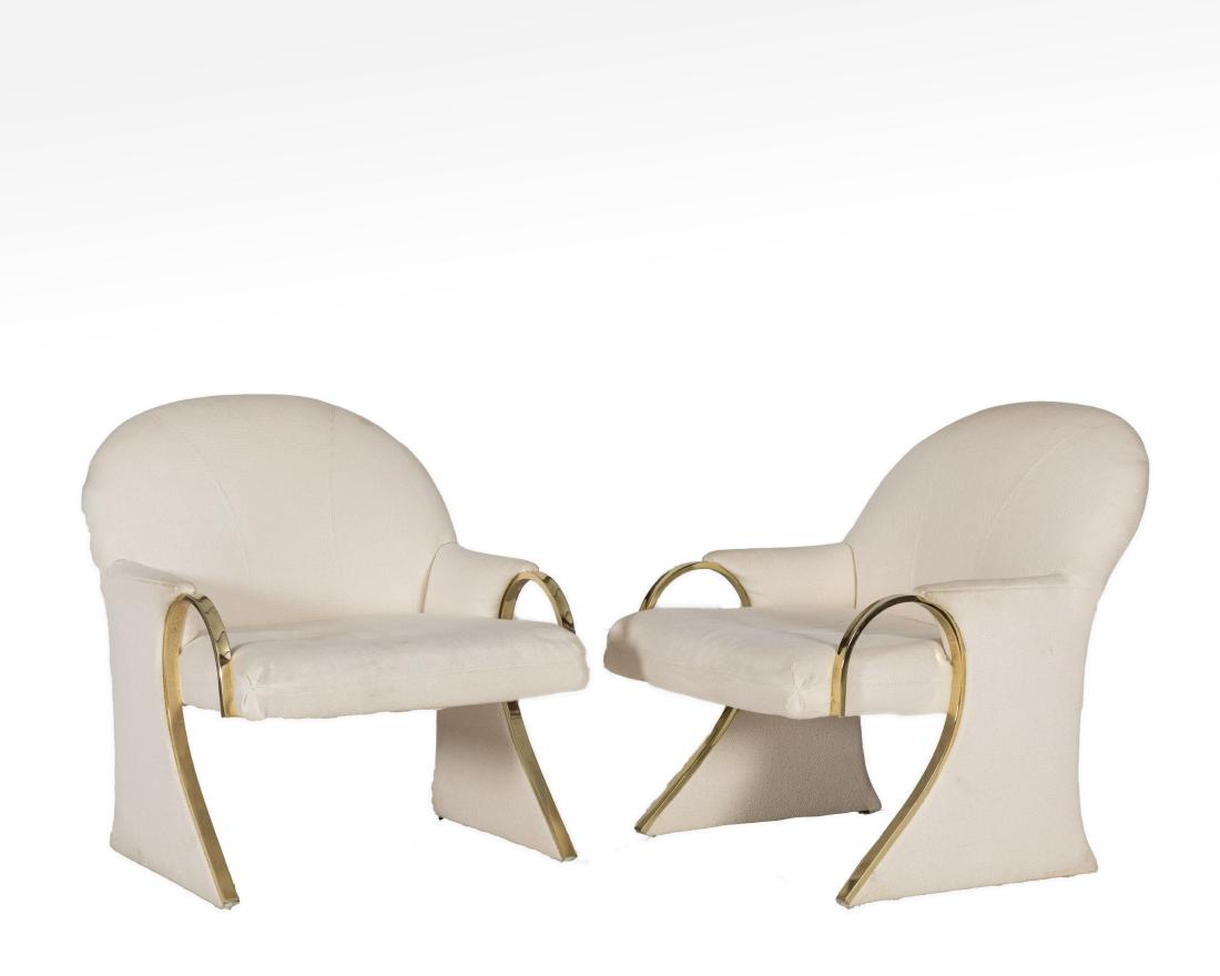 Pair Brass Rolled Arm Chairs (1 of 3)