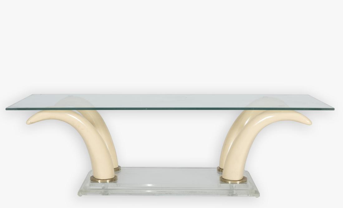 Horn and Lucite Glass Top Coffee Table (1 of 7)