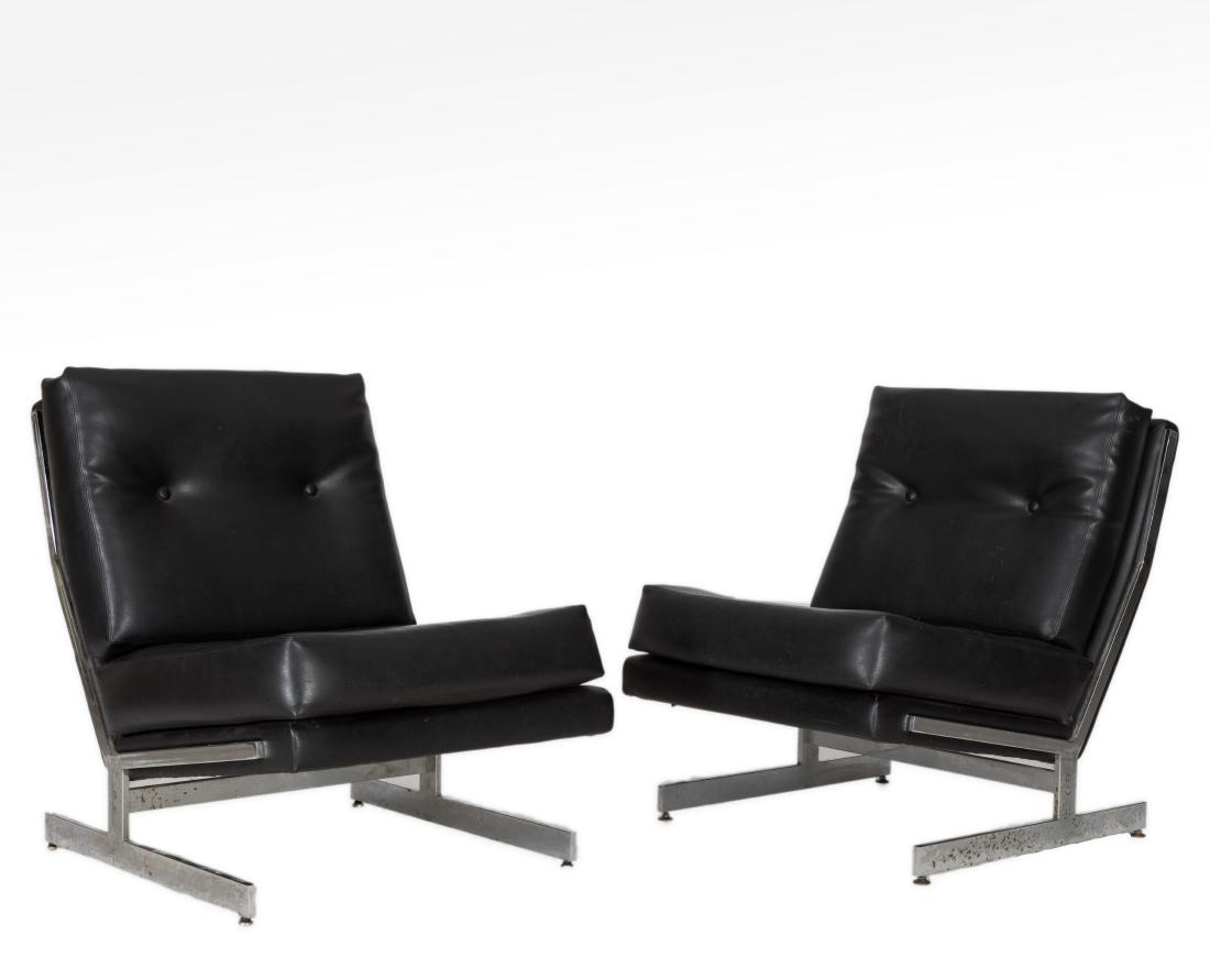 Pair Vinyl Tufted Lounge Chairs (1 of 4)