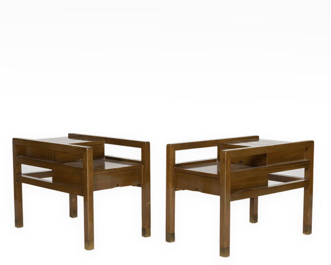 Pair Step End Tables with Brass Pulls and Feet (1 of 6)