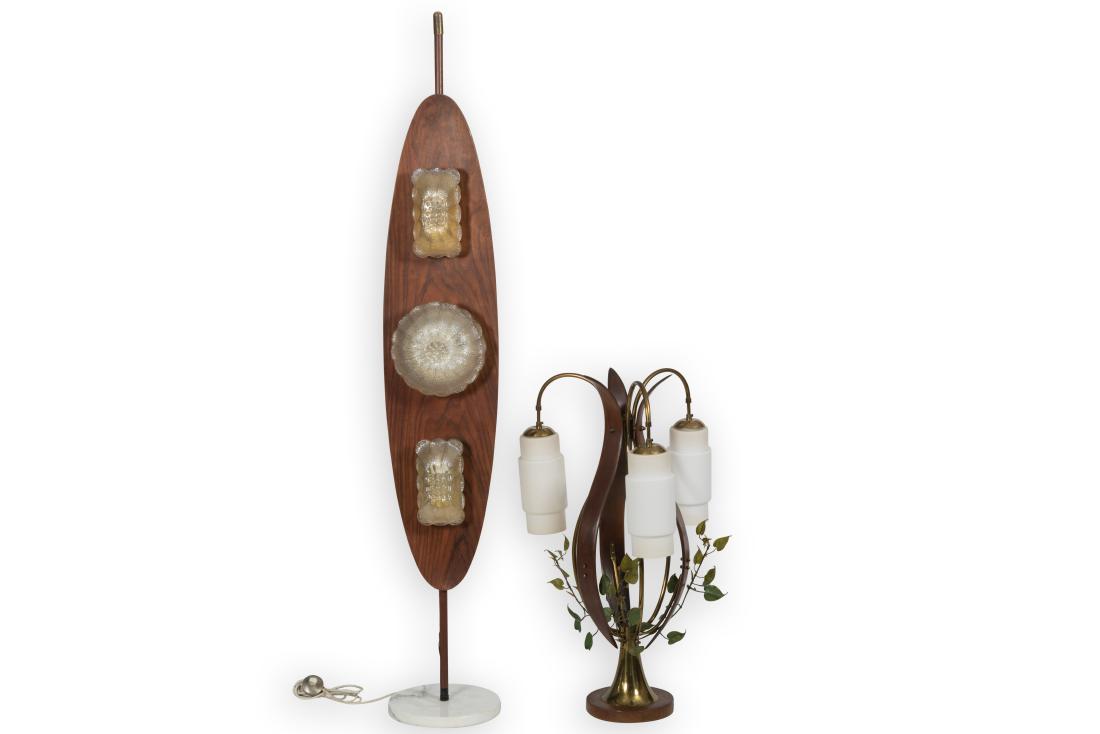 Walnut and Brass Lamp and Three Light Lamp (1 of 4)