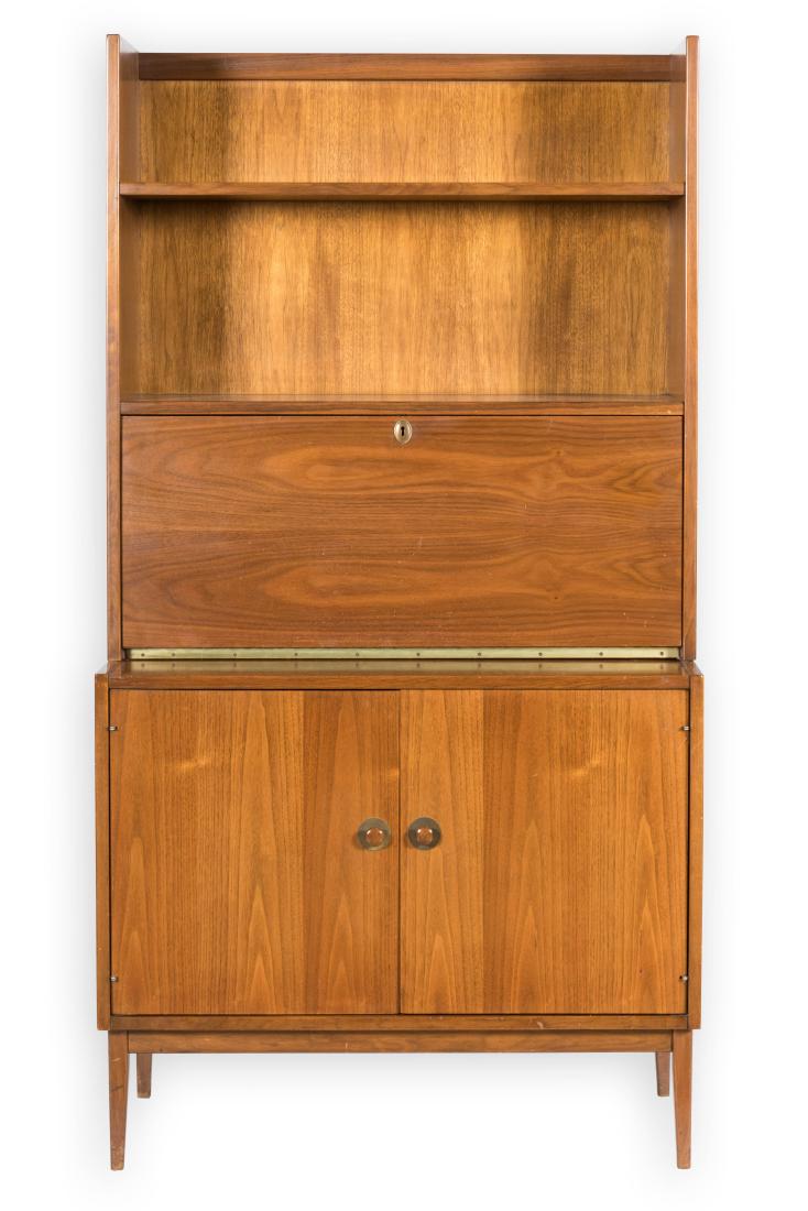 Benck Furniture Co. Desk on Cabinet: Description - A Benck Furniture Co. walnut desk on cabinet. Dimensions - 68" x 36" x 18"