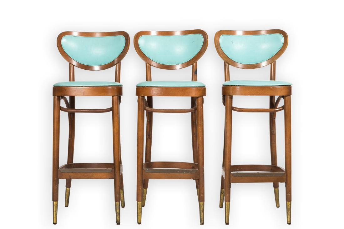 Three Bentwood Stools - After Thonet: Description - A set of three Bentwood stools, after Thonet. Dimensions - 41" x 15" x 16"