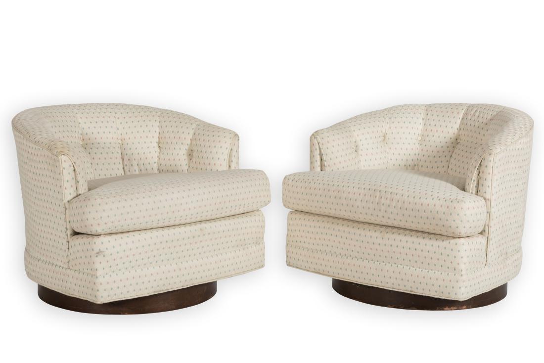 Pair Swivel Chairs on Walnut Bases (1 of 2)