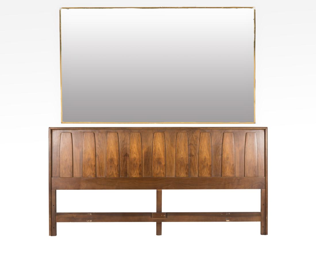 American of Martinsville Headboard and Mirror: Description - An American of Martinsville headboard and mirror. Dimensions - Headboard - 41" x 81" Mirror - Frame - 38" x 20" Sight - 32" x 14"