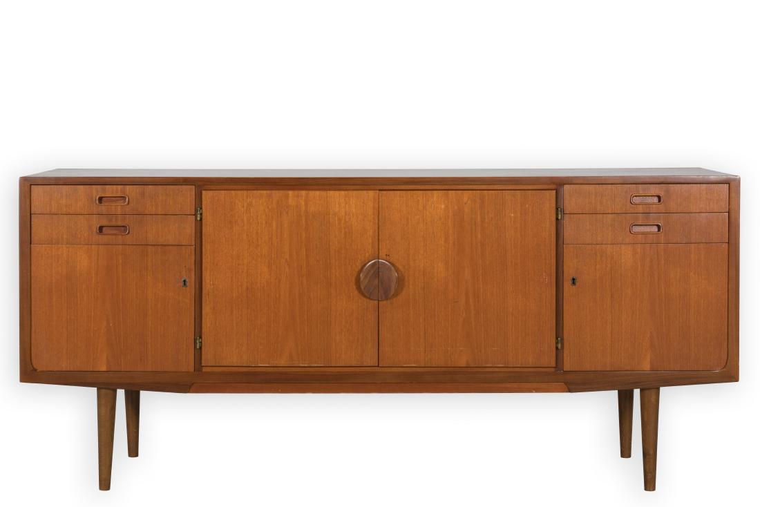Danish Teak Credenza: Description - A Danish teak credenza. Dimensions - 32" x 72" x 19"