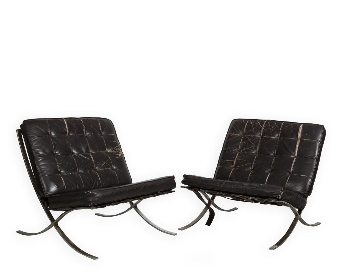 Pair Black Leather Barcelona Chairs (1 of 6)