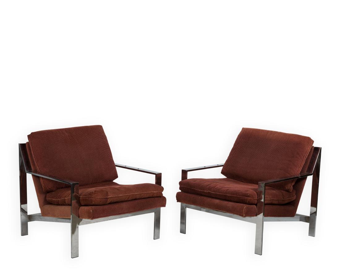 Pair Cy Mann Chrome Lounges: Description - A pair of Cy Mann chrome lounges. Dimensions - 29" x 29.5" x 32"