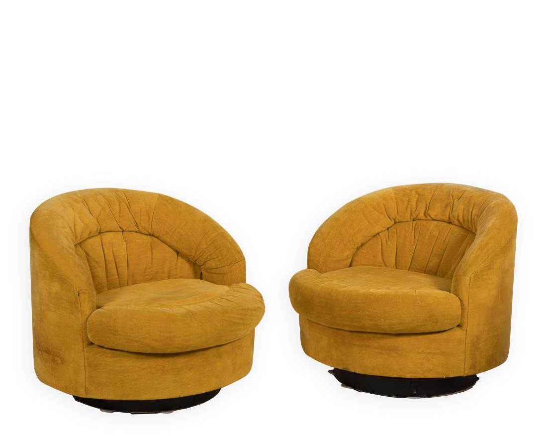 Pair Yellow Swivel Tub Chairs by Selig (1 of 4)