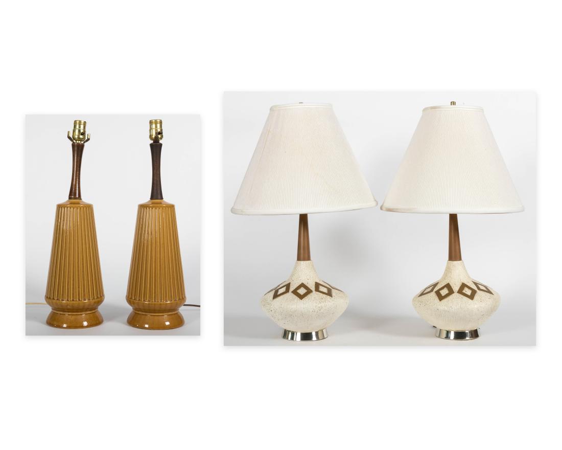 Two Pairs Mid Century Pottery Lamps (1 of 4)