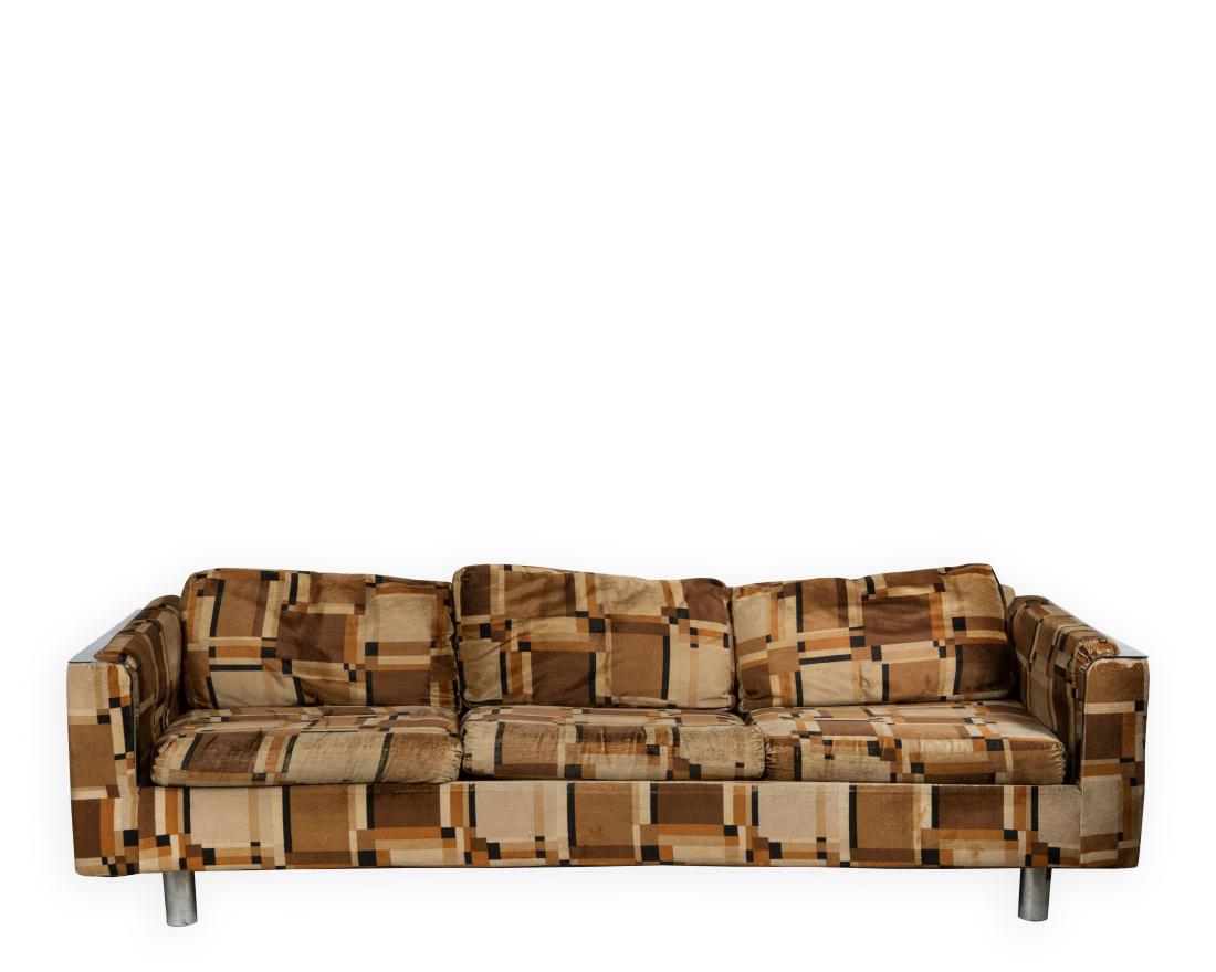 Milo Baughman Style Chrome Banded Sofa (1 of 4)