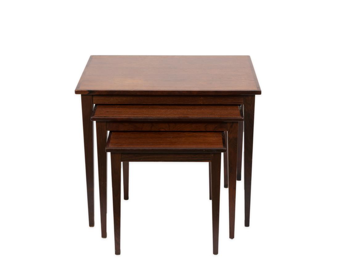 Rosewood Nesting Tables: Description - Rosewood nesting tables. Dimensions - 20" x 23" x 16"
