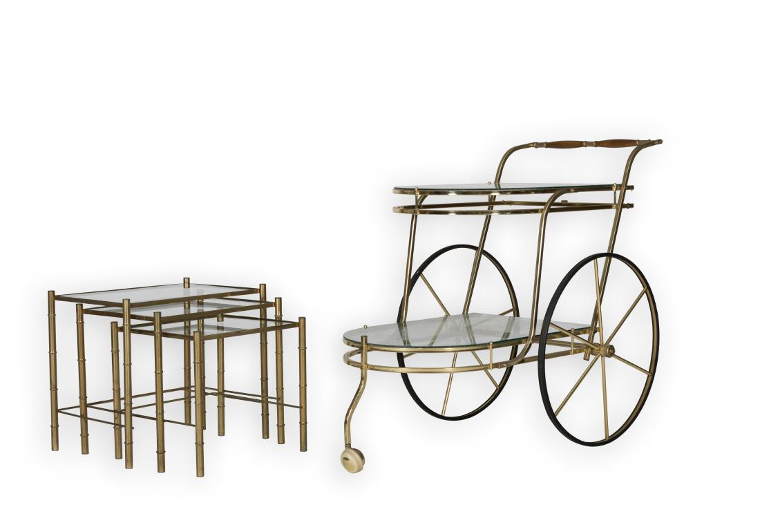Brass and Glass Nesting Tables and Tea Cart (1 of 4)