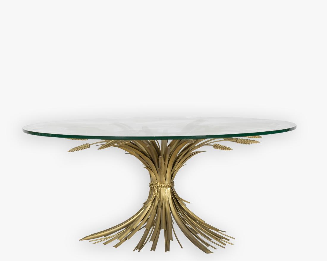 Brass and Glass Wheat Coffee Table: Description - A brass and glass wheat coffee table. Dimensions - 15" x 36"