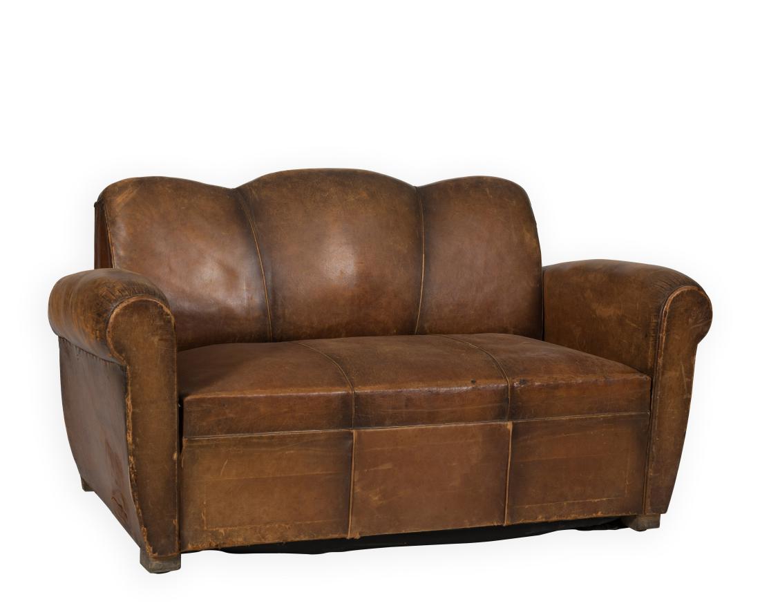 French Deco Leather Loveseat (1 of 5)