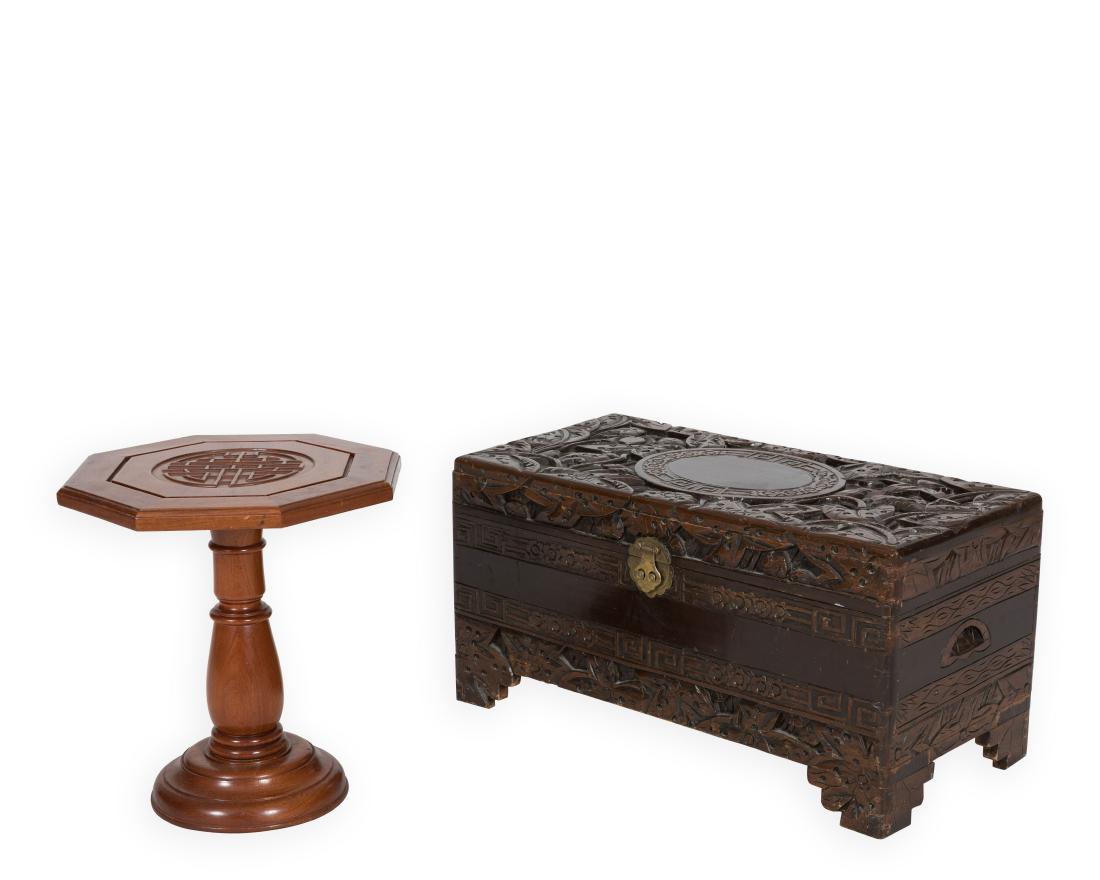 Carved Chinese Chest and End Table (1 of 2)