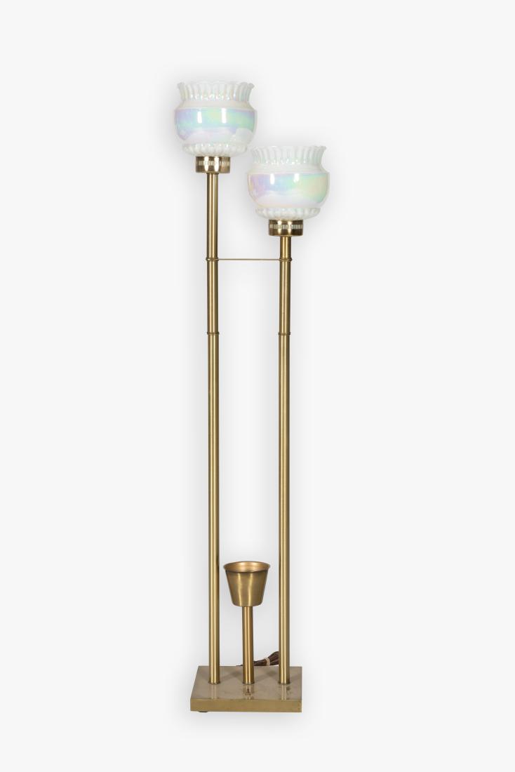 Two Light Brass Floor Lamp: Description - A two light brass floor lamp. Dimensions - 56" x 15"