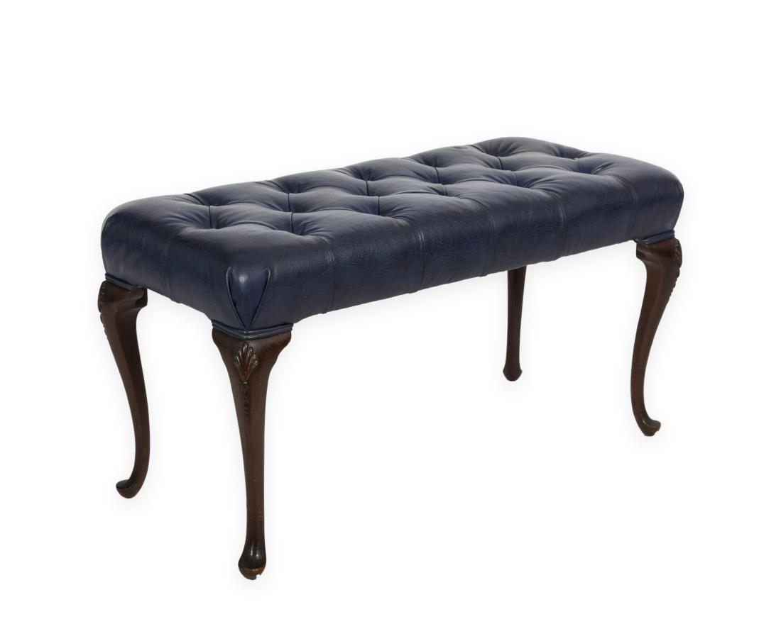 Queen Anne Style Tufted Leather Bench (1 of 2)
