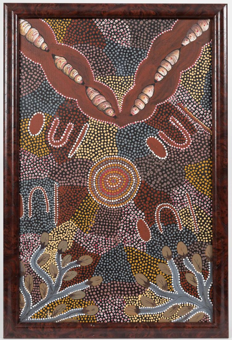 Aboriginal Oil on Canvas - Wenten Rubuntja: Description - An oil on canvas by Aboriginal artist Wenten Rubuntja. Signed, verso. Dimensions - Frame - 28" x 19". Sight - 25.5" x 15.75".