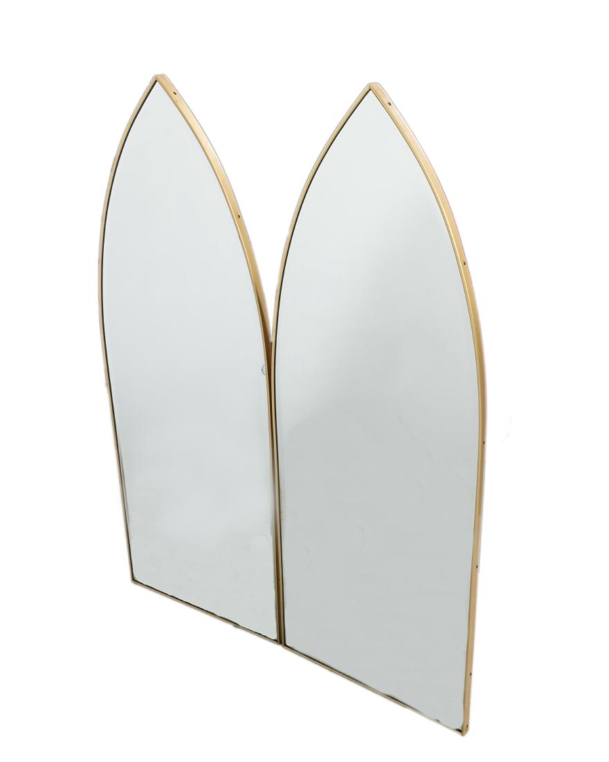 Pair Cathedral Shaped Brass Beveled Mirrors (1 of 2)