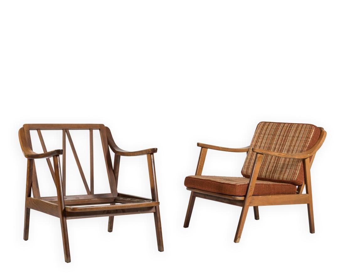 Pair Walnut Sculpted Arm Chairs (1 of 4)