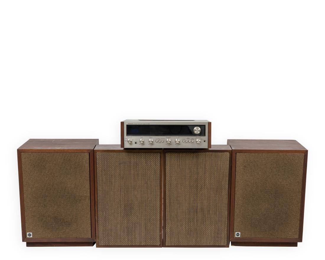 Two Pairs of Speakers and Pioneer Receiver: Description - A pair of XEC speakers, a pair of silvertone 7248 speakers and a Pioneer receiver. Dimensions - Largest speaker - 21" x 16" x 12"
