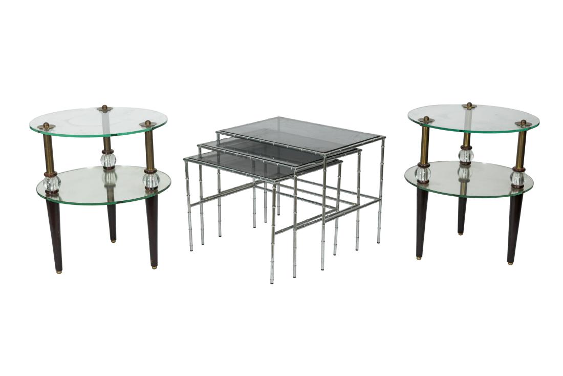 Pair Tables and Nest of Faux Bamboo Tables (1 of 4)